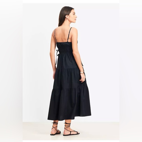 Tiered Midi Dress| 100% cotton NWT Size 4 Black Smocked Waist| loft - Picture 2 of 3